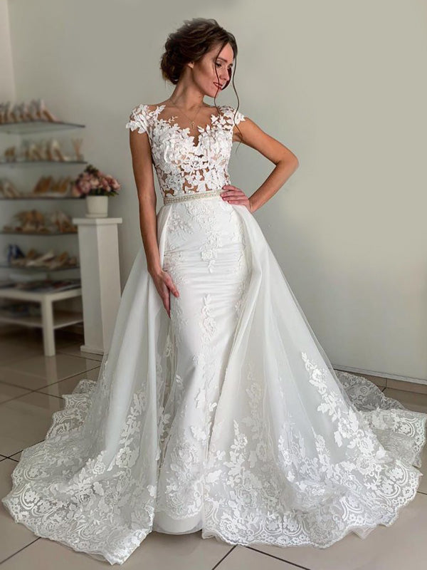 Detachable Cap Sleevs Lace Vintage Modest Elegant Wedding Dresses, WD0 SposaBridal Detachable Cap Sleevs Lace Vintage Modest Elegant Wedding Dresses, WD0 SposaBridal