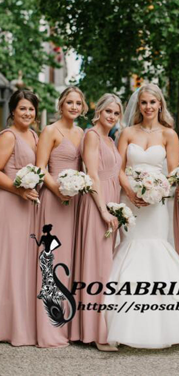 Dusty Pink Long Sleeveless Mismatched Cheap Chiffon Bridesmaid Dresses SposaBridal Dusty Pink Long Sleeveless Mismatched Cheap Chiffon Bridesmaid Dresses SposaBridal