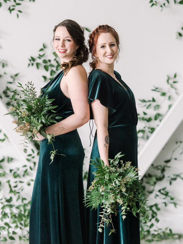 Elegant Dark Green Velvet Mismatched Long Cheap Bridesmaid Dresses, WG SposaBridal Elegant Dark Green Velvet Mismatched Long Cheap Bridesmaid Dresses, WG SposaBridal