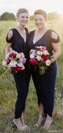 Elegant Dark Navy Blue Side-slit Mermaid Long Bridesmaid Dresses, WG823