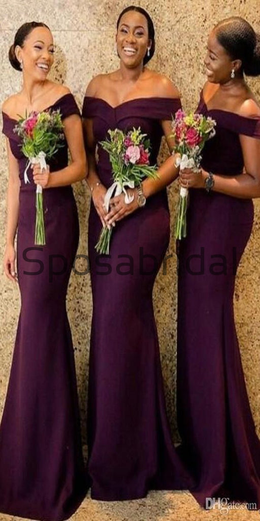 Elegant Off the Shoulder Purple Long Mermaid Bridesmaid Dresses WG714