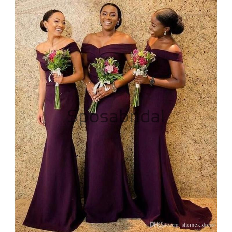 Elegant Off the Shoulder Purple Long Mermaid Bridesmaid Dresses WG714