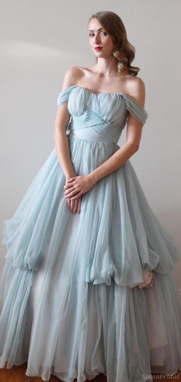 Elegant Vintage Off-shouler A-line Baby blue Tulle Long Prom Dress, PD SposaBridal Elegant Vintage Off-shouler A-line Baby blue Tulle Long Prom Dress, PD SposaBridal