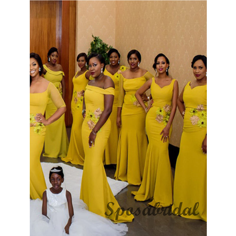Elegant Yellow Off the Shoulder Mermaid Bridesmiad Dresses WG909