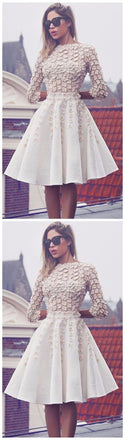 Elegant Beautiful Short White Satin Homecoming Dresses, Cocktail Party Dress Flower Cocktail Dresses For Graduation Teens, BD0230