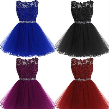 A-Line Sleeveless Beads Tulle Short Colorful Free Custom Junior Homecoming Dresses, BD0231 - SposaBridal