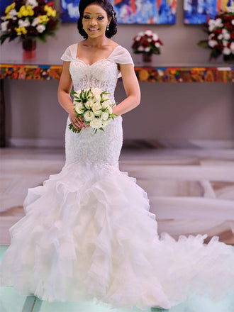 Charming Cap Sleeves Sweetheart Mermaid Vintage Long Wedding Dresses, WD0616