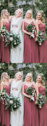 Fashion  Spaghetti Straps Chiffon Cheap A-line V-neck Modest Unique Bridesmaid Dresses,WG357