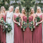 Fashion  Spaghetti Straps Chiffon Cheap A-line V-neck Modest Unique Bridesmaid Dresses,WG357