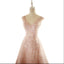 Floor-length V Neck Long Blush Pink Bridal Dresses, Pretty Elegant Most Popular Lace Wedding Dresses, WD0272