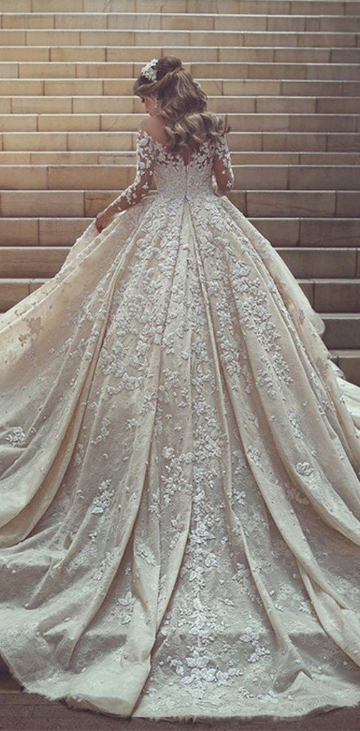 Gorgeous Crystal Appliques Tulle Long Sleeves Wedding Dresses WD0346