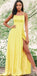 Gorgeous Spaghetti Straps Yellow Long Prom Dresses with Slit, Simple Modest Prom Dress, PD1356