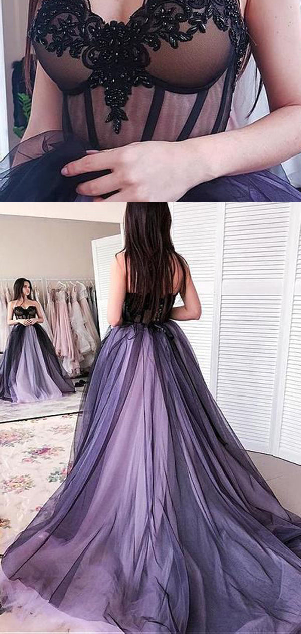 Gothic Strapless Black And Lavender Sweetheart A-line Tulle Long Prom SposaBridal Gothic Strapless Black And Lavender Sweetheart A-line Tulle Long Prom SposaBridal