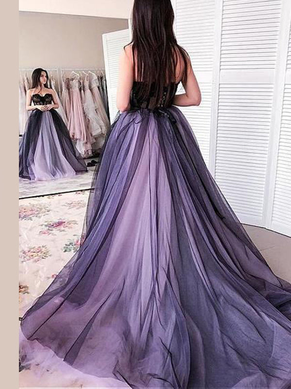 Gothic Strapless Black And Lavender Sweetheart A-line Tulle Long Prom SposaBridal Gothic Strapless Black And Lavender Sweetheart A-line Tulle Long Prom SposaBridal