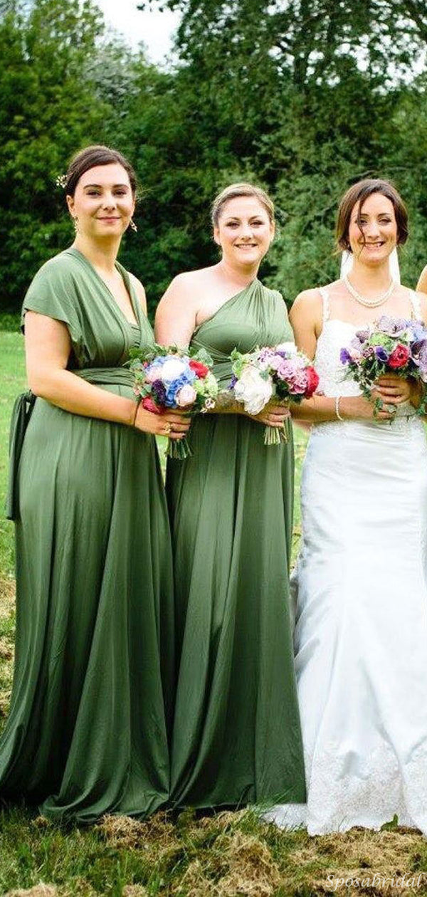 Gradient Sage Hunter Green Mismatched Long A-line Bridesmaid Dresses, SposaBridal Gradient Sage Hunter Green Mismatched Long A-line Bridesmaid Dresses, SposaBridal