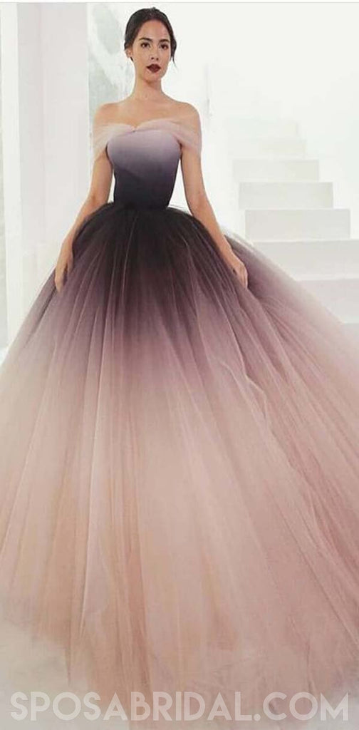 Gradient Off Shoulder Tulle Elegant Prom Gown, Pretty Fairy Unique Fashion Prom Dresses , PD1079