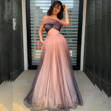 Elegant Gradient One-shoulder A-line Unique Long Prom Dress, PD2352