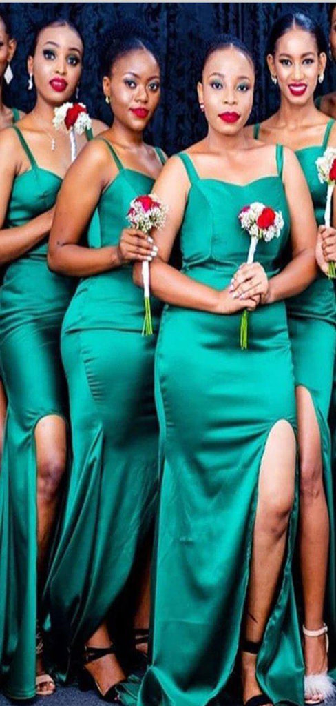 Green Spaghetti Straps Mermaid Bridesmaid Dresses WG897