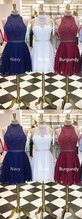 Halter Lace Beaded Cute Short Homecoming Dresses 2018, CM504