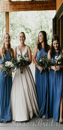 Halter Top Lace A-line Chiffon Custom Made Long Bridesmaid Dresses WG574