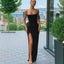 Sexy Spaghetti Straps Mermaid Black Side Slit Long Prom Dresses, PD1656