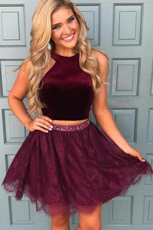 Halter Two Piece Red Lace Cheap Homecoming Dresses 2018, CM413 SposaBridal Halter Two Piece Red Lace Cheap Homecoming Dresses 2018, CM413 SposaBridal