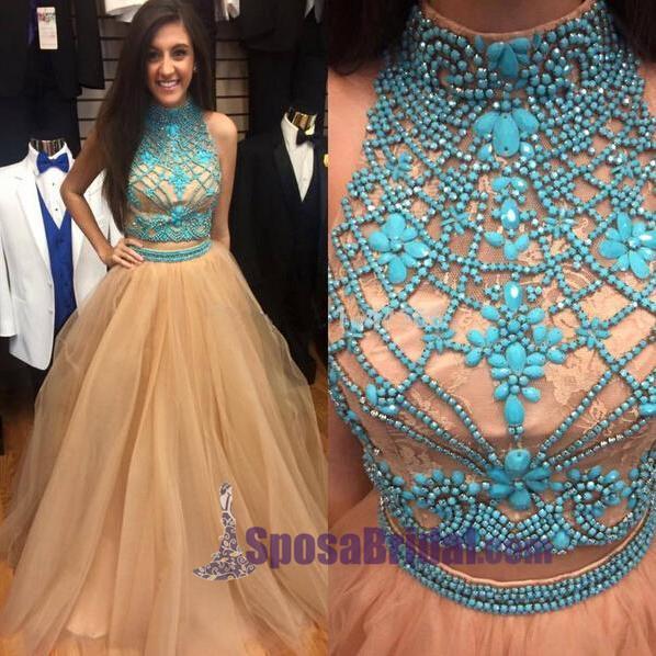 Tulle Two Piece High Neck Popular Custom Prom Dress, Party Dress, PD03 SposaBridal Tulle Two Piece High Neck Popular Custom Prom Dress, Party Dress, PD03 SposaBridal