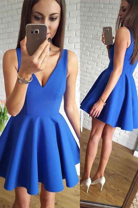 Blue V-Neck Cheap 2018 Homecoming Dresses Under 100, CM406 - SposaBridal