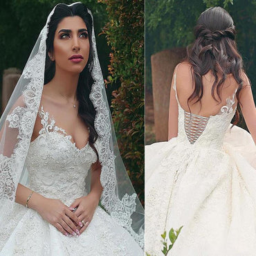 Lace V-neck Neckline  Free Custom Handmade Wedding Dresses,WD0348