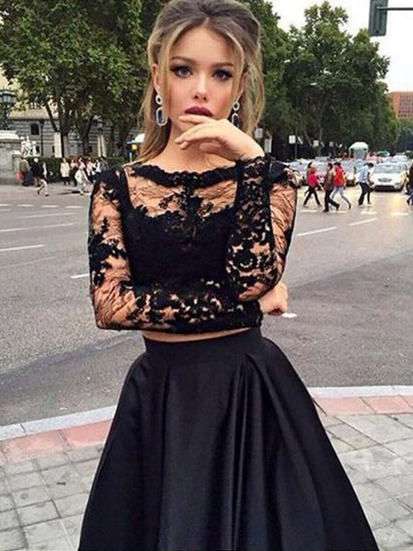 black illusion dress long sleeve Black Lace A Line Long Black Evening Gowns With... From Elegantweddings, $115.38