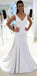 Long Satin Simple V-Neck  Glamorous Modest Wedding Dresses with bow,WD0350
