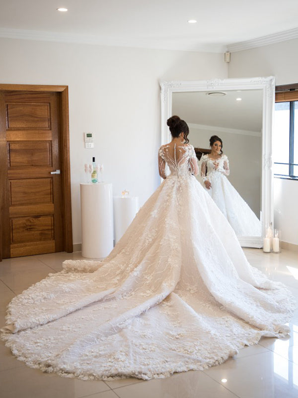 Long Sleeve Elegant Wedding Dresses Modest Lace Classy Bridal Gown VW1 –  Viniodress