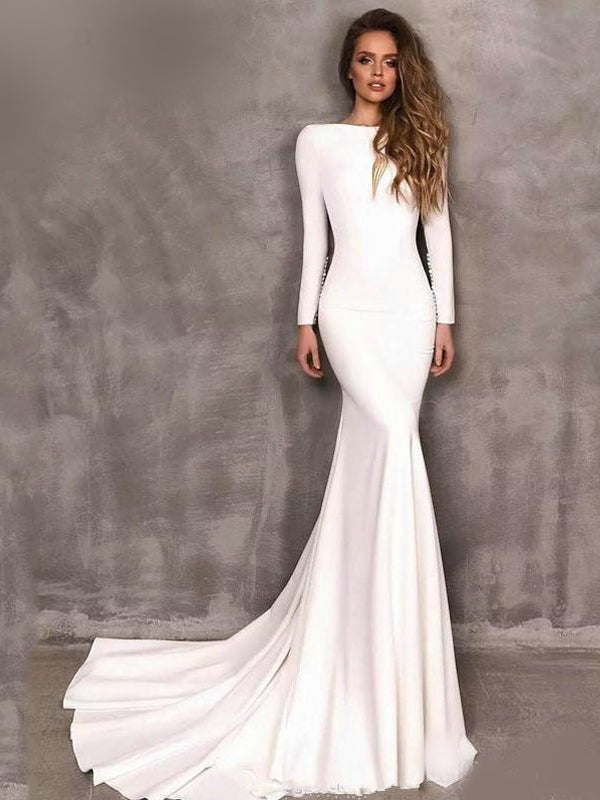 Long Sleeves Off White Mermaid Elegant Modest Fashion Wedding Dress, P SposaBridal Long Sleeves Off White Mermaid Elegant Modest Fashion Wedding Dress, P SposaBridal