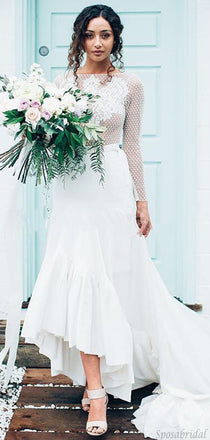 Long Sleeves Unique Rustic Trumpet Lace Beach Wedding Dresses, WD0577