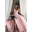 Long A-line Pink Soft V Neck Side Slit Modest Simple Bridesmaid Dresses, WG515