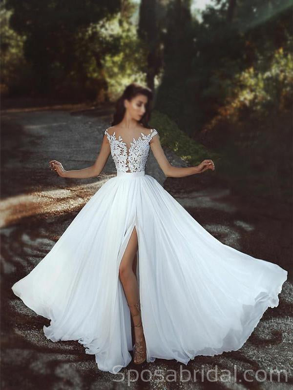 Long A-line Top Lace Appliques Side Slit Newest Custom Elegant Wedding SposaBridal Long A-line Top Lace Appliques Side Slit Newest Custom Elegant Wedding SposaBridal