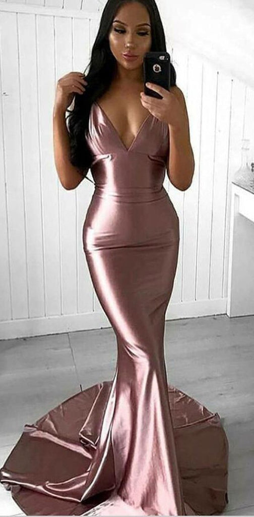 Long Cheap  Fashion Sexy Mermaid V-Neck Sweep Train  Prom  Dresses, Party Dresses, PD1234