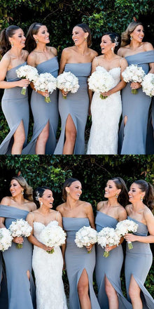 Long Elegant Simple Cheap Modest Mermaid Split Bridesmaid Dresses, wedding guest dress,WG378