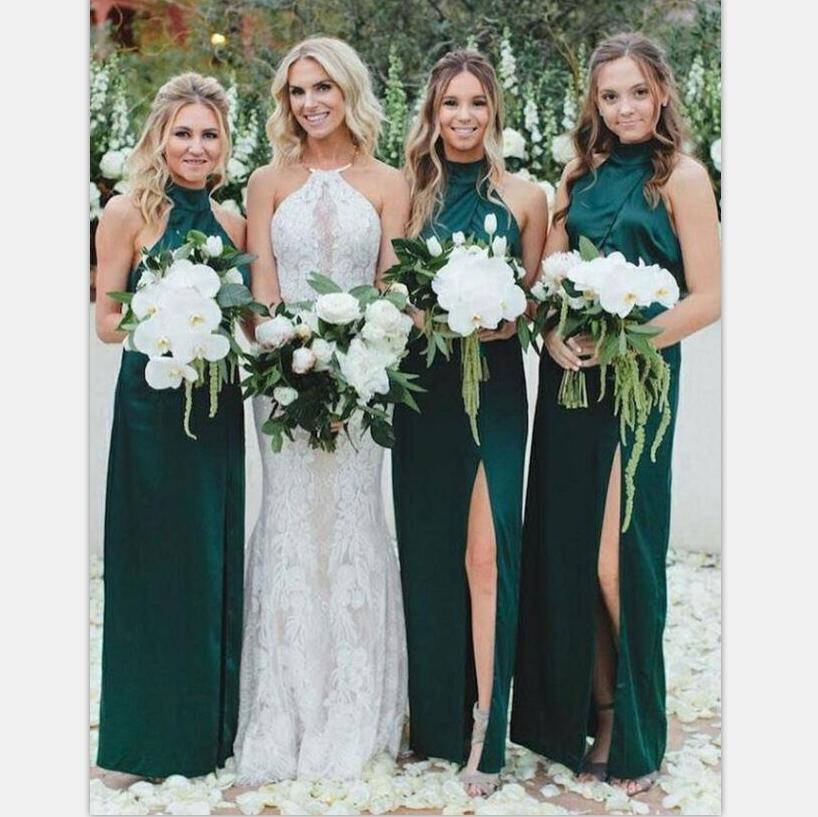 Long High Neck Dark Green Cheap Bridesmaid Dresses, WG394
