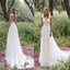 Long Lace V-Neck Vintage Country Bohemian  Beach Simple Soft Wedding Dresses with train ,WD0302
