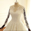 Long Sleeves A-ling Bridal Gowns, Ivory Beach Scoop Lace UP Back Wedding Dresses With Train , WD0276