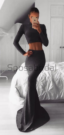 Long Sleeves High Quality Two Pieces Cheap Mermaid Simple Elegant Formal Long Prom Dresses  PD1594