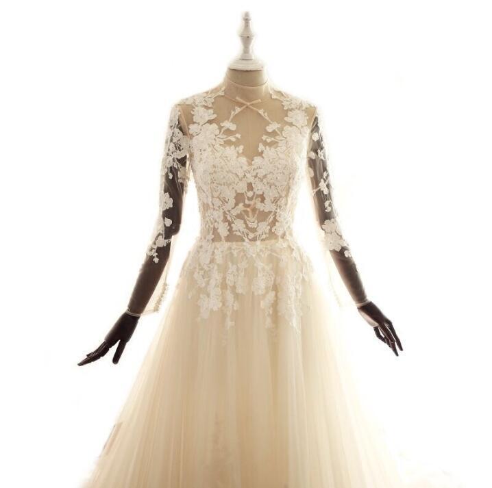Long Sleeves High Neck See-Through Sexy Unique New Design Wedding Dres – SposaBridal