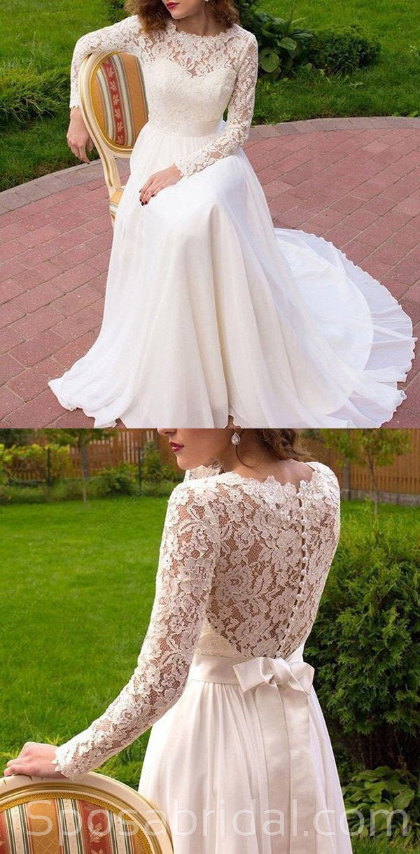 Long Sleeves Lace Simple Elegant Classtic Romatic Wedding Dresses, Bal SposaBridal Long Sleeves Lace Simple Elegant Classtic Romatic Wedding Dresses, Bal SposaBridal