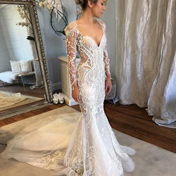 mermaid court train wedding dress COCOMELODY Trumpet-Mermaid Court Train Lace Tulle Boho Wedding Dress CW3540, 45 Days / As Picture:Ivory/Nude / US2-UK4-EUR32