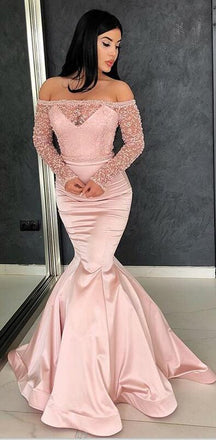 Long Sleeves Pink Mermaid Long prom Dresses,evening dress, party dresses , PD0911