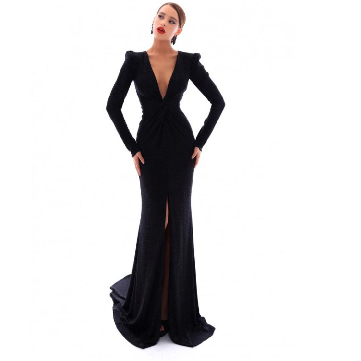 Frilled Black V Neck Deep Dress – Styched Fashion
