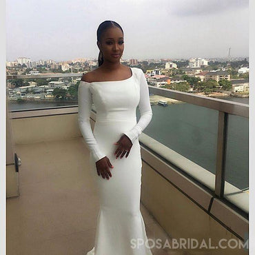 Long Sleeves Simple Fashion White ELegant Modest Cheap Bridesmaid Dresses online, WG402