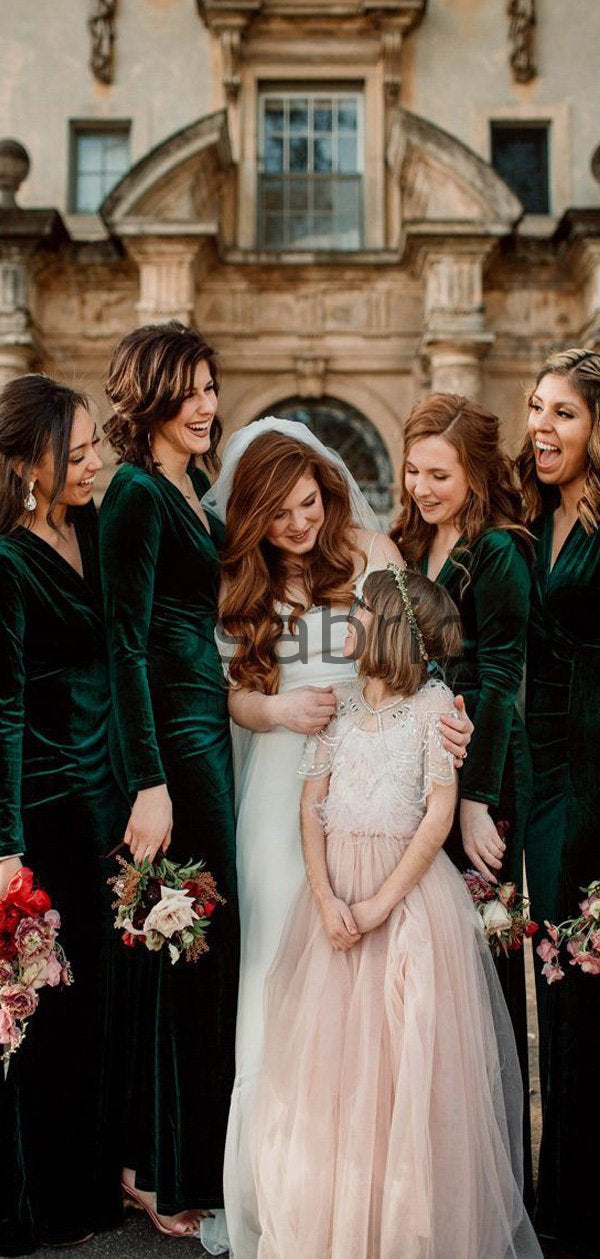 Long Sleeves V-Neck Green Mermaid Popular Modest Cheap Bridesmaid Dres SposaBridal Long Sleeves V-Neck Green Mermaid Popular Modest Cheap Bridesmaid Dres SposaBridal