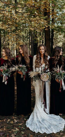 Long Sleeves V-Neck Red Mermaid Popular Modest Cheap Bridesmaid Dresses WG631